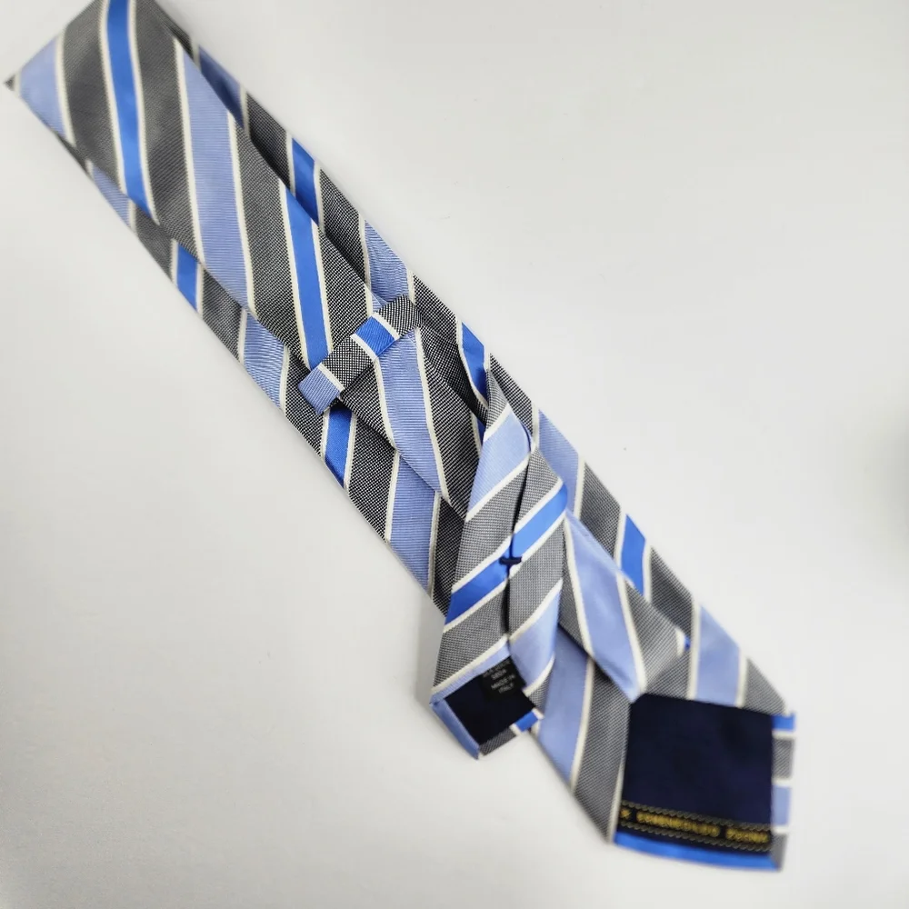 ERMENEGILDO ZEGNA Blue Stripe Silk Tie.